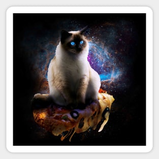 Galaxy Space Siamese Cat On Pizza Sticker